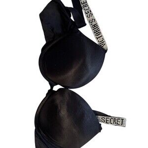 Victoria's Secret Bombshell Push-Up Bra Womens 34C Black Rhinestone Straps